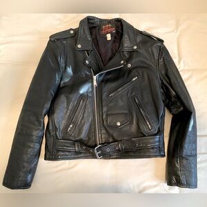 Vintage Motorcycle Biker Jacket by Hot Leathers -Classic  Black Premium Leather